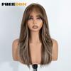 FREEDOM Gerade Geschichtete Synthetische Spitze Front Perücke Mit Pony 20 Zoll Ombre Braun Blond Vorgeschnittene Spitze Perücken Rosa Cosplay Perücke