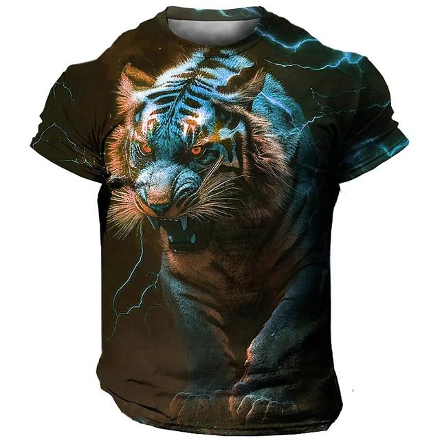 Summer New Men T-shirt O-neck Short-sleeved T-shirt Animal Lion Tiger 3D Printing Top Oversized Clothes Youth Casual T-shirt