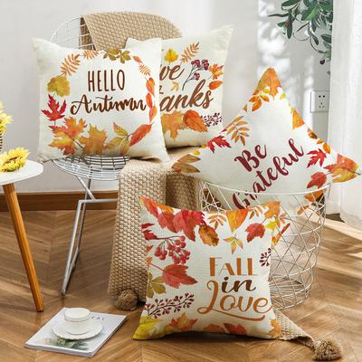 Autumn Maple Leaf Letter Cushion Cover Watercolor Print Orange Pillow Cushion Cover Home Cushion Cover