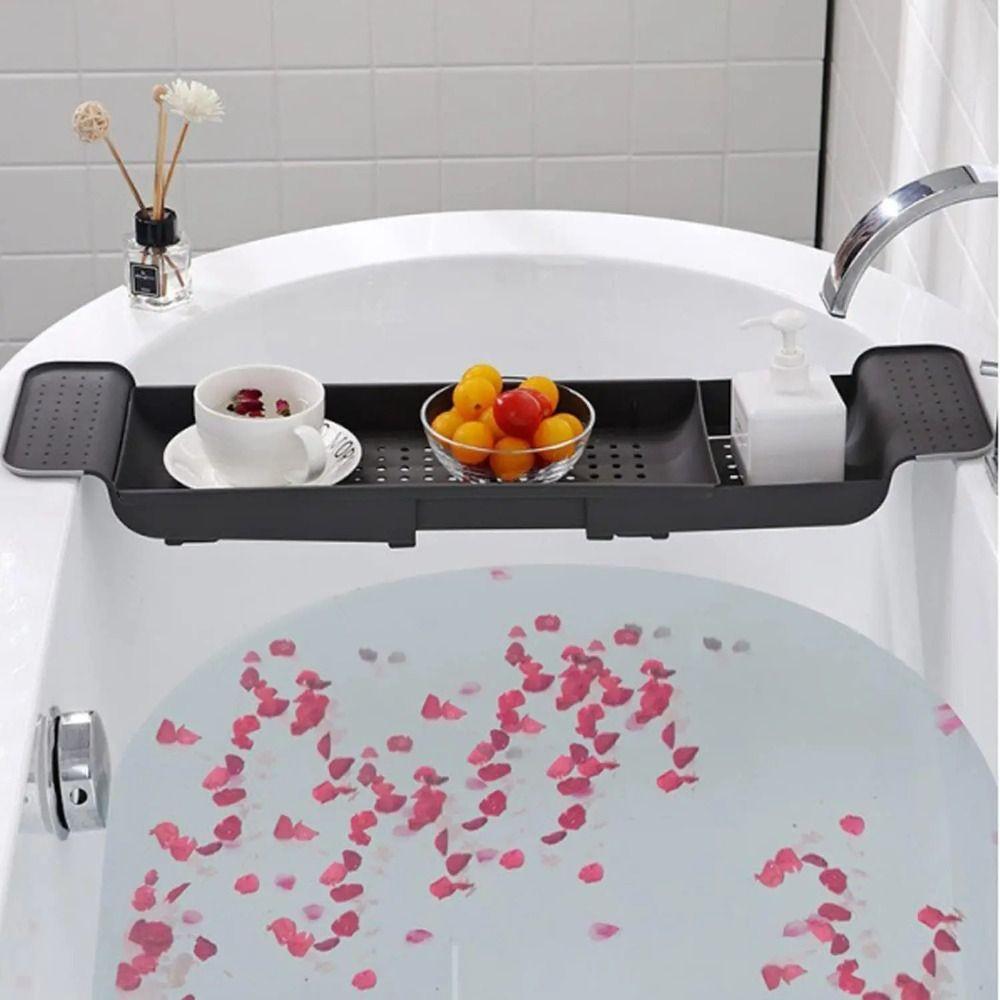 Anti-Slip Design Extendable Bathtub Rack Built-in Phone Holder Over Bath Tub Shelf Bathroom Use