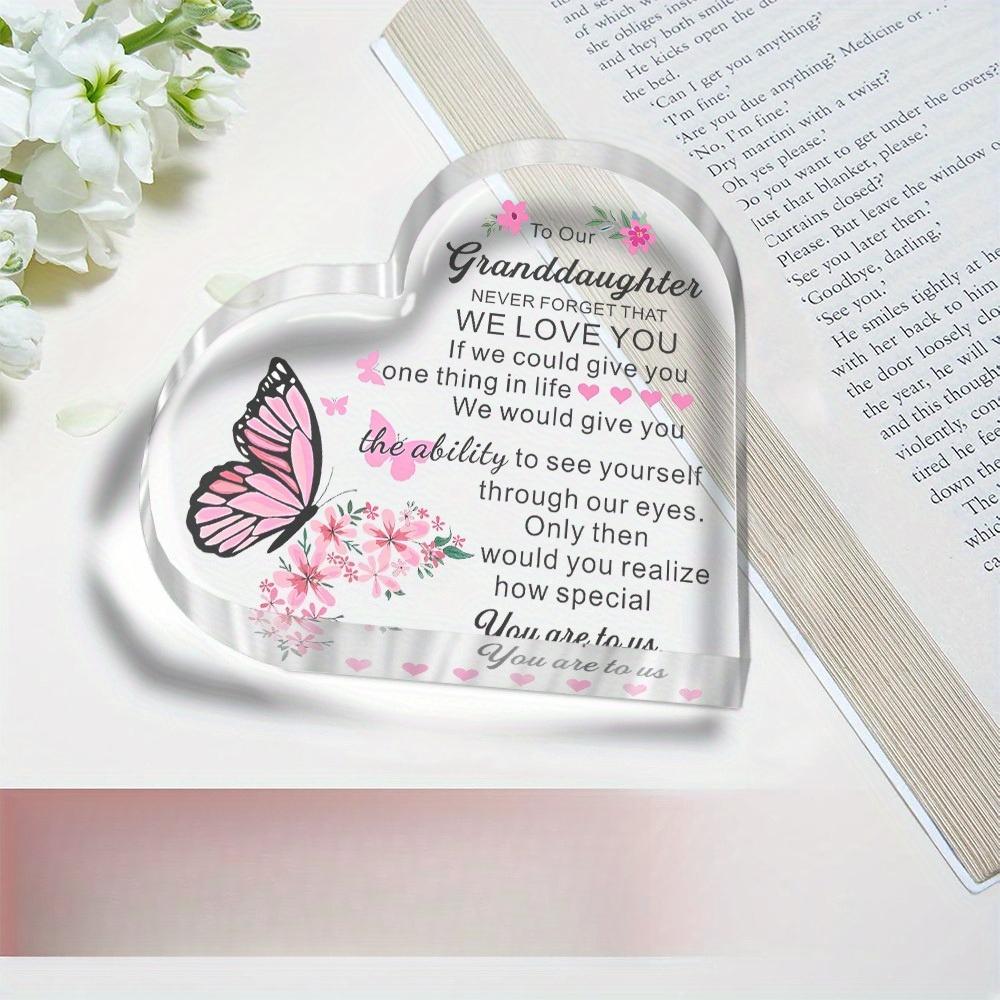 "To Our Granddaughter" Message Acrylic Tabletop Sign - Modern Floral & Butterfly Design, Perfect for Home Decor, Floral Butterfly Design, Nurserie