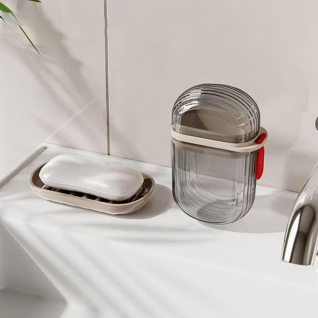 Portable Soap Tray Leakproof Household Bathroom Drain Tray Bathroom Transparent Soap Box with Lid for Camping Traveling