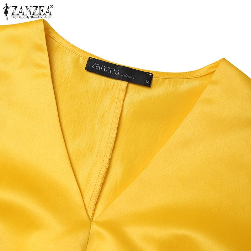 ZANZEA Frauen Casual V-ausschnitt Kurzarm Sommer Party A-linie Kleid