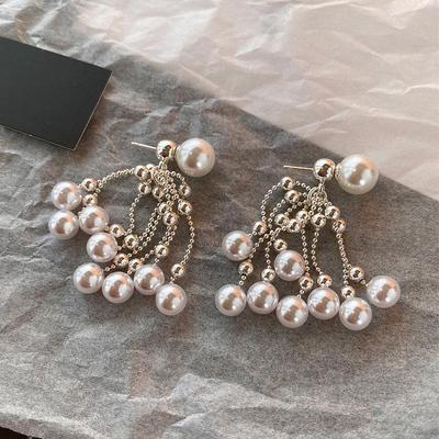 Silver Needle Tassel Pearl Earrings: Luxurious French Retro Elegant Studs for Women