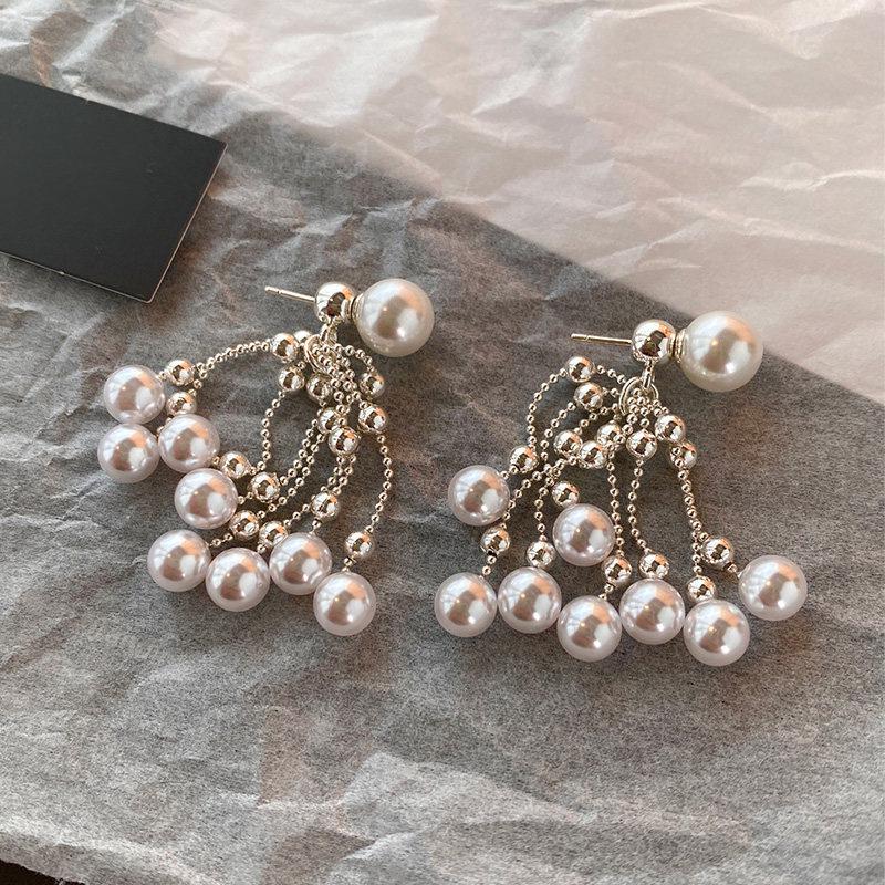 Серьги с жемчугом и кисточками из серебряной иглы: Роскошные Французские Ретро Элегантные Серьги-Гвоздики для Женщин