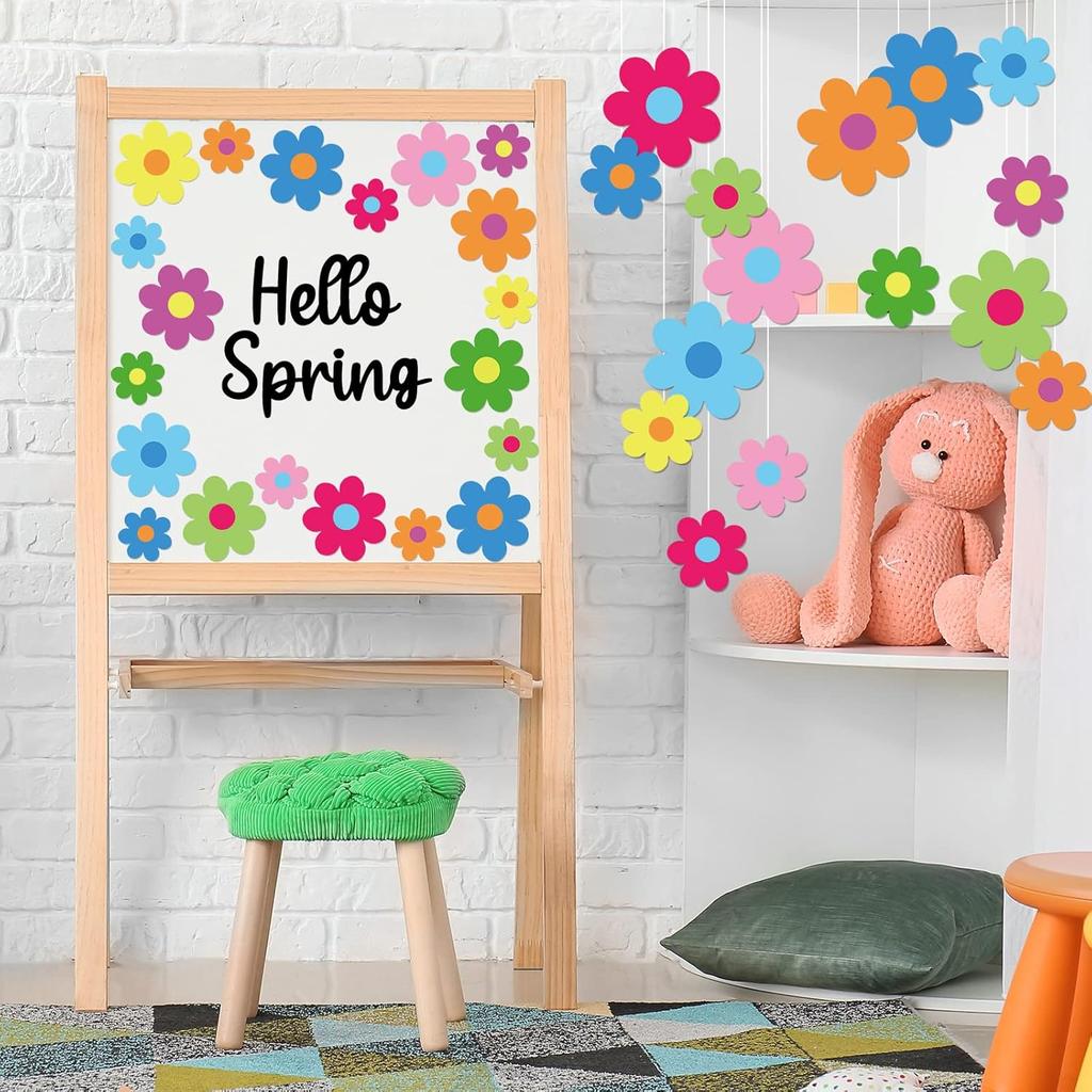 Whaline 54Pcs Flower Cut-Outs Back to School Colorful Floral Bulletin Board Decorations 5.9in and 3.1in Summer Paper Flowers Cutouts Cute Classroom