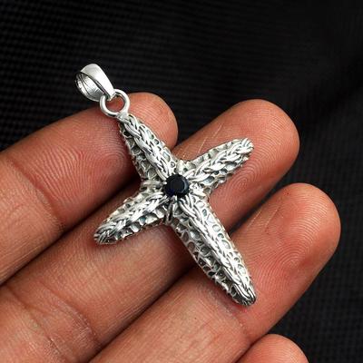 Iolite Cross Pendant Solid 925 Sterling Silver Handmade Charm Jewelry