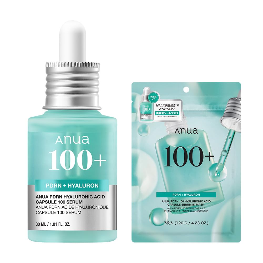 ANUA PDRN Hyaluronic Acid Capsule 100 Serum 30ml PDRN Hyaluronic Acid Capsule 100 Serum Mask Pack Mask Set for Glowing and Face For and Combination +
