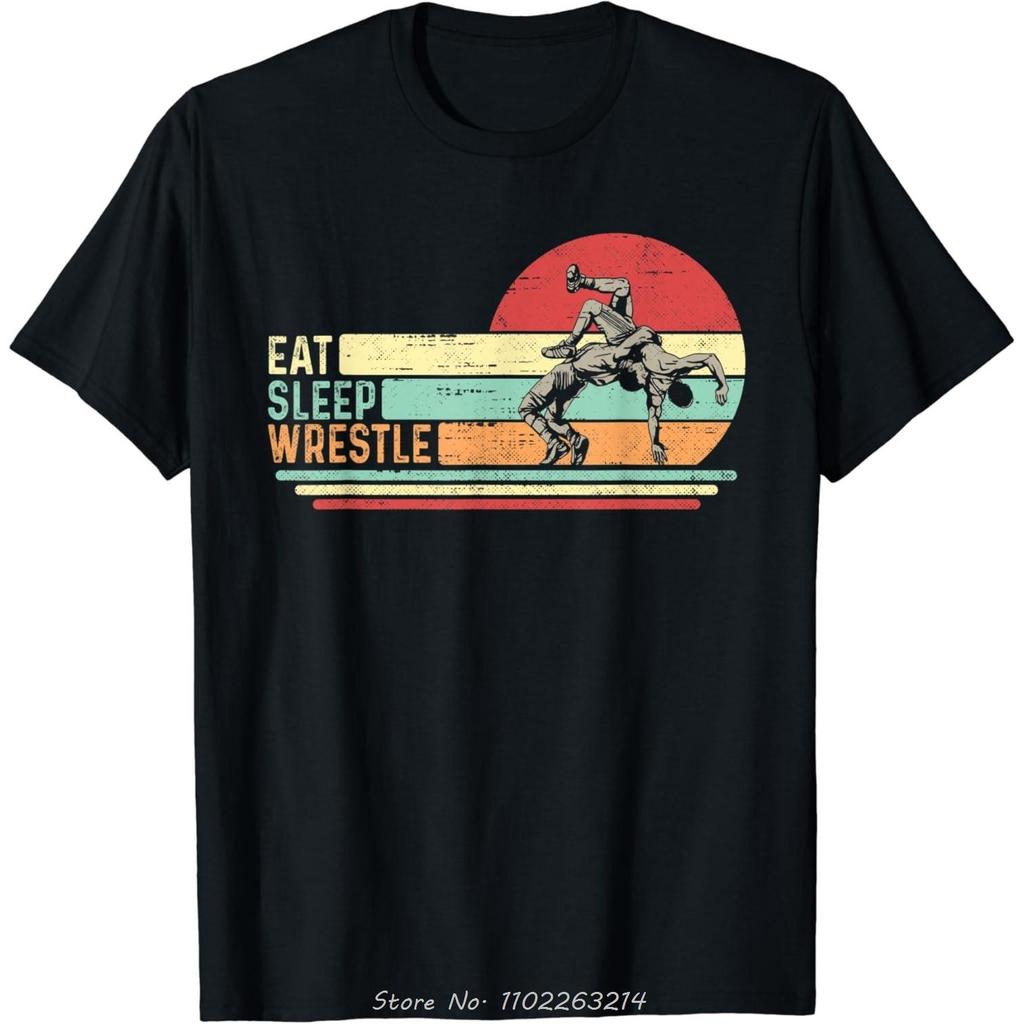 Eat Sleep Wrestle Repeat Funny Wrestling Oversized T-shirt Wrestler Men's Clothing Fashion Fitness T Shirt Casual Cotton Tshirt