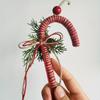 1Pc Vintage Christmas Ornaments Cane Cotton and Linen Braided Bells for Holiday Party Home Decoration