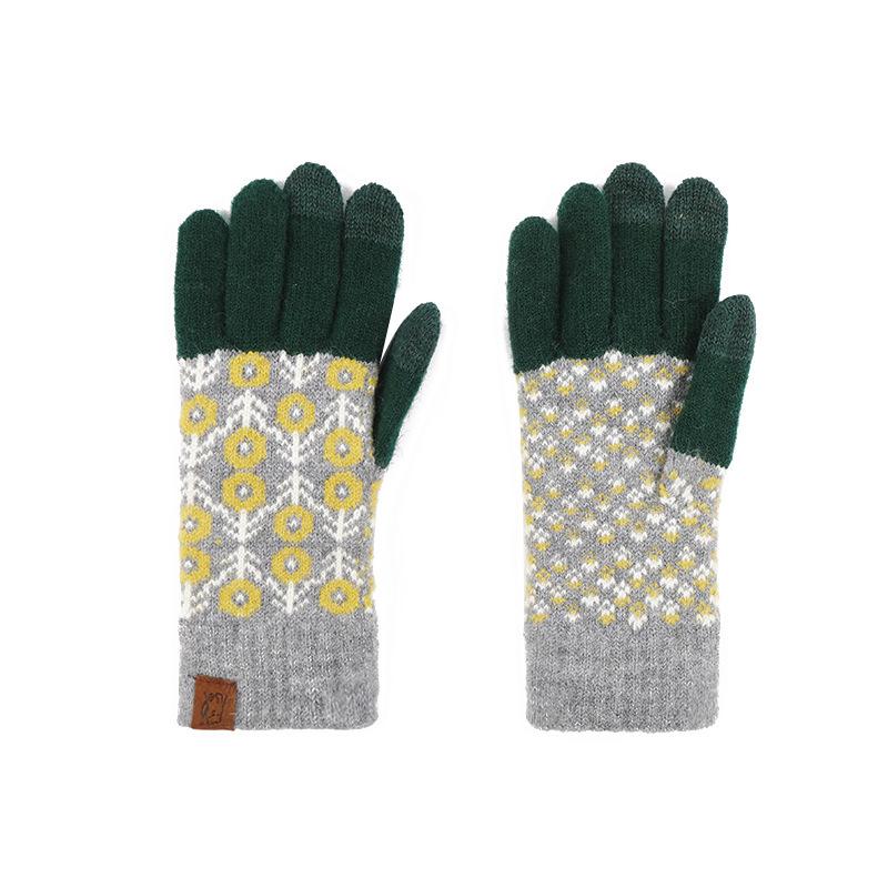 Japanischer Herbst und Winter Explosion Wolle kontrastierende Wolle gestrickte Handschuhe Retro Jacquard Samt Radfahren warme Handschuhe