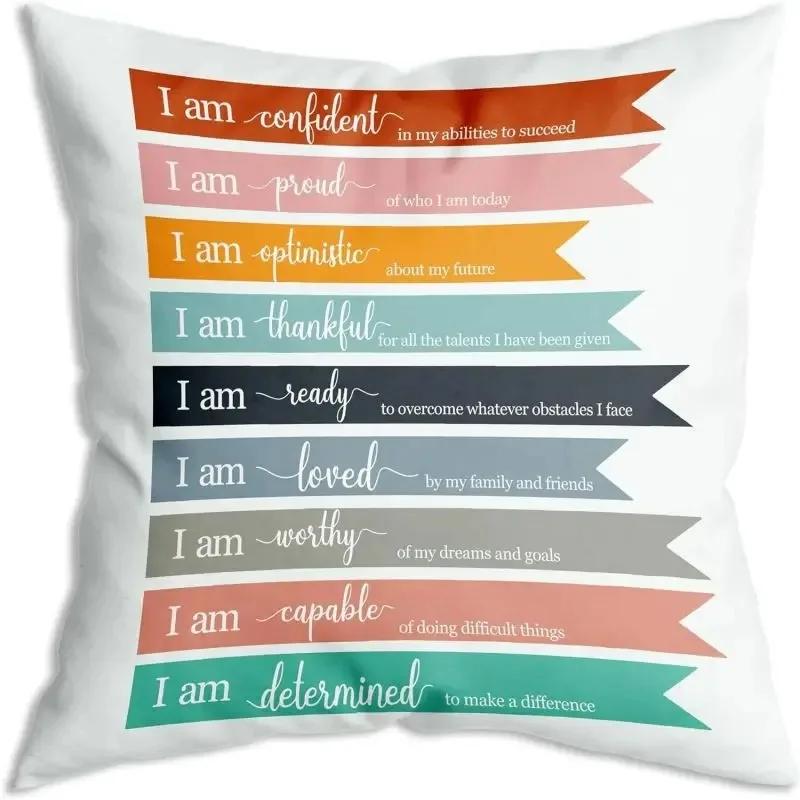 Cartoon Letter Print Cushion Cover Inspirational Quotes Throw Pillows Home Office Decoration Living Room Bedroom Sofa Pillowcase
