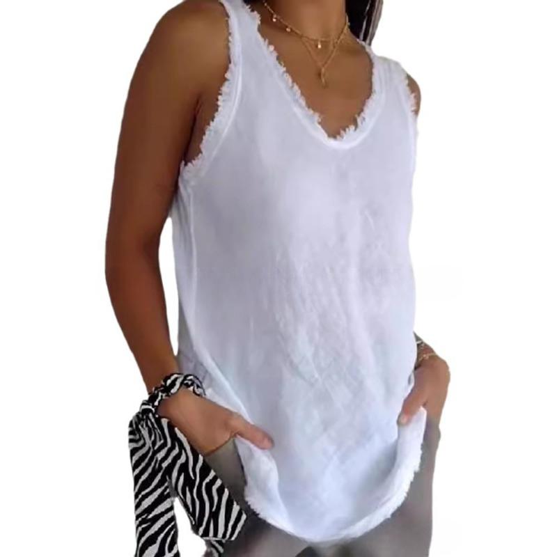 2025 lato nowy casualowy luźny duży rozmiar bez rękawów z okrągłym dekoltem kamizelka damska