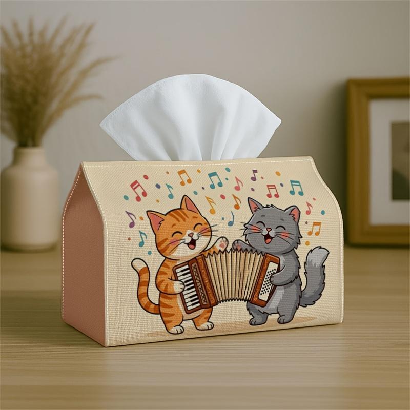 1pc Offers Two Size Options for a Whimsical And Cheerful Tissue Box Featuring a Cat And Music Notes. This Accordion-Style Napkin Storage Organizer Is