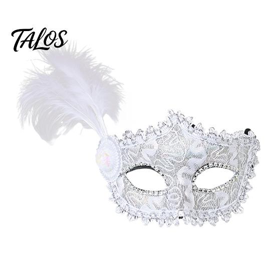 Photogenic Masquerade Mask Halloween Princess Half Face Mask, Venetian Party Elegant with Lace Feather Rhinestones, Adjustable Ribbon Women Accessory