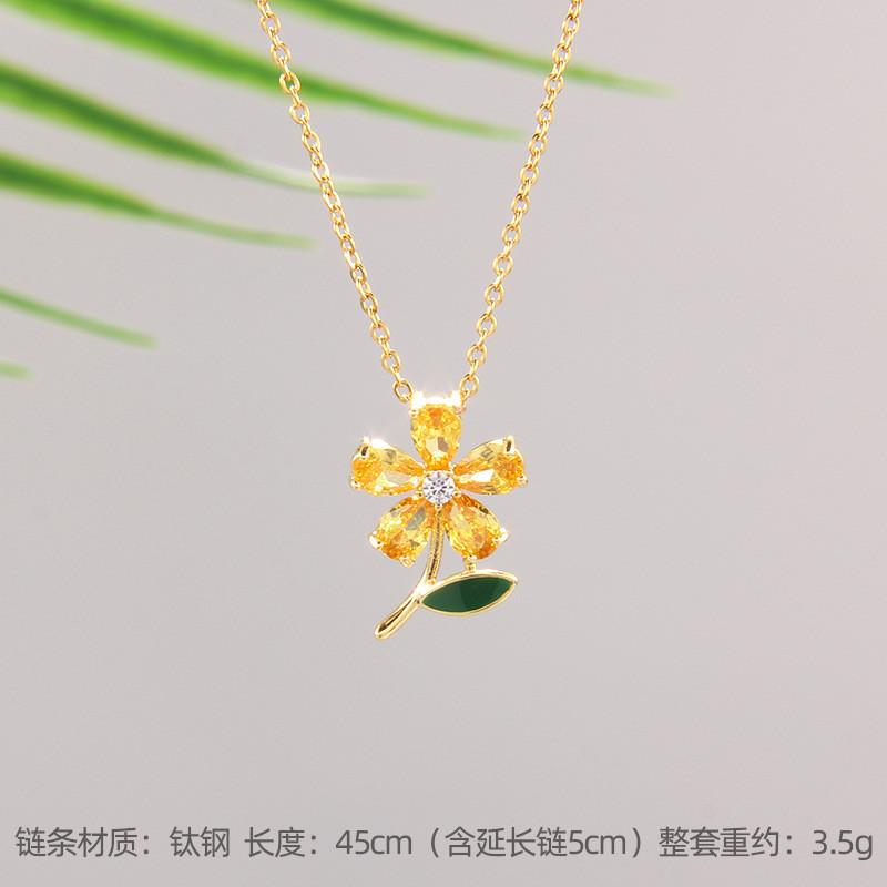 High Grade Zircon Leaf Flower Pendant Necklace Stainless Steel Plant Charms Choker Jewelry Party Gifts For Women Girls