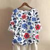 Women's Casual Pullover Top Loose Fit Mid Sleeve Crew Neck Vintage Print Lightweight Comfortable Shirt for Everyday Wear