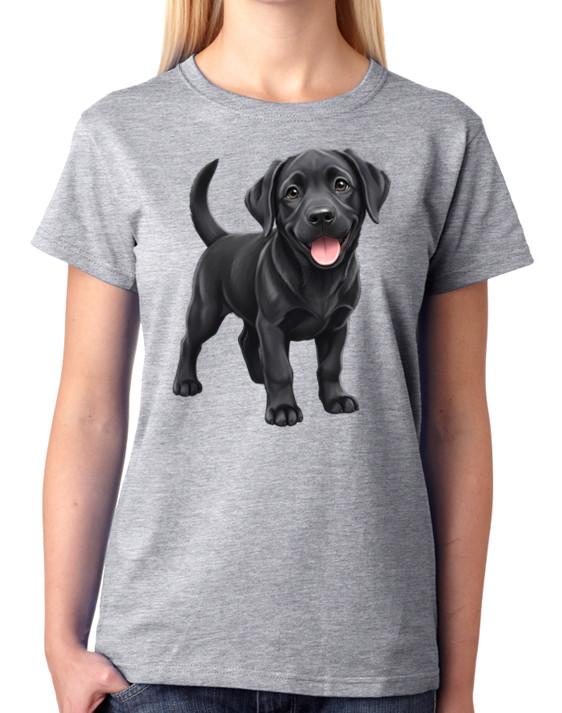 Black Labrador Puppy Illustration Ladies T-Shirt Cute Dog Art Tee S