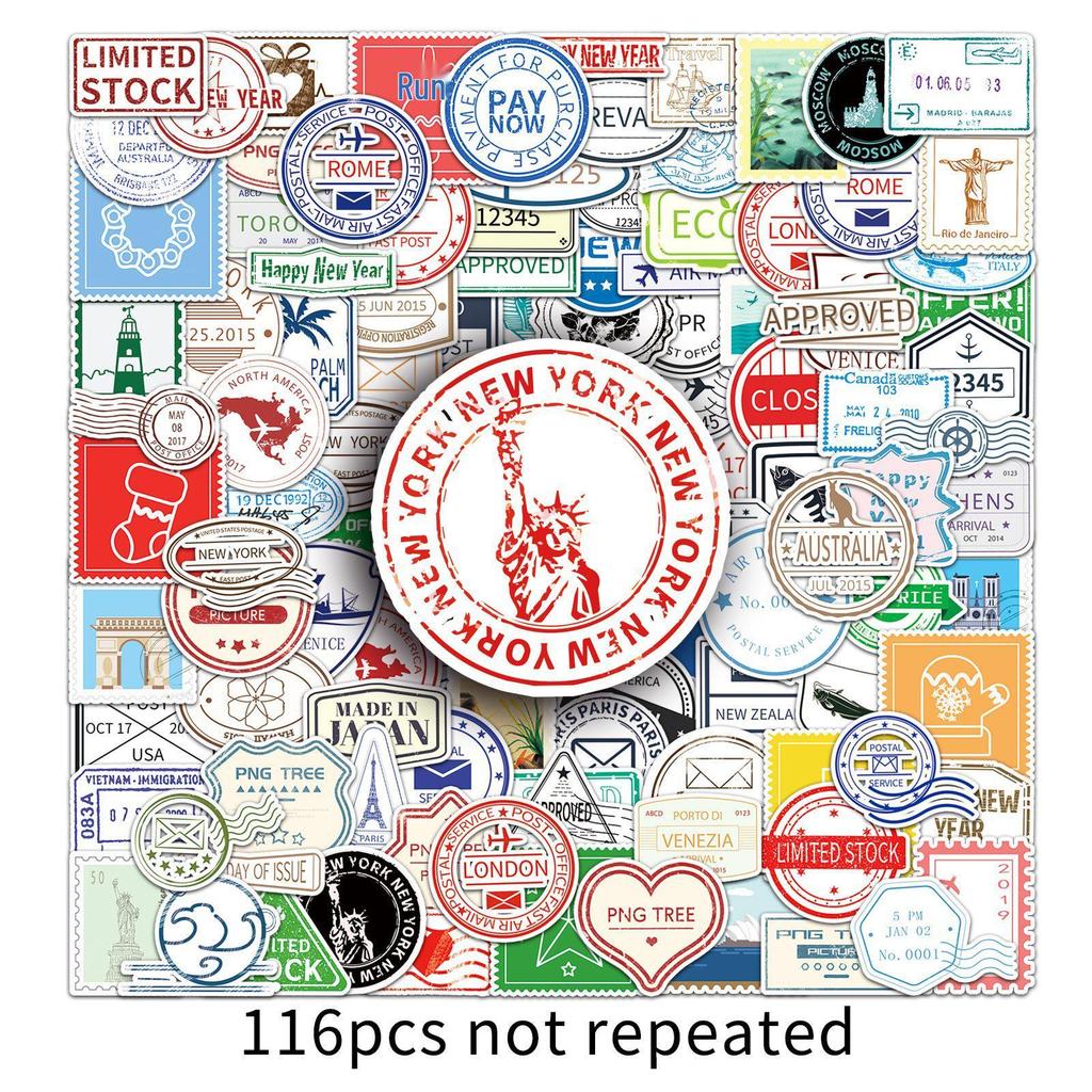 116 Retro Postmark & Fresh Cartoon Graffiti Stickers for Water Bottles - DIY Guka Style