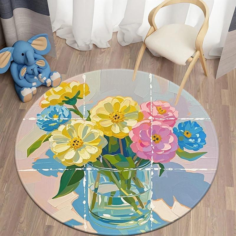 Nordic Modern Floral Round Soft Plant Rug Living Room Door Mat Balcony Bohemian Bedroom Floor Mat