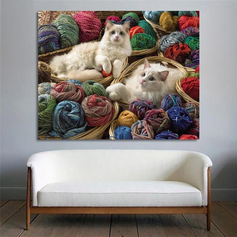 Huacan Animals Cat Diamond Painting 5D DIY Diamond Embroidery Art Cute Kittens Mosaic Home Decor