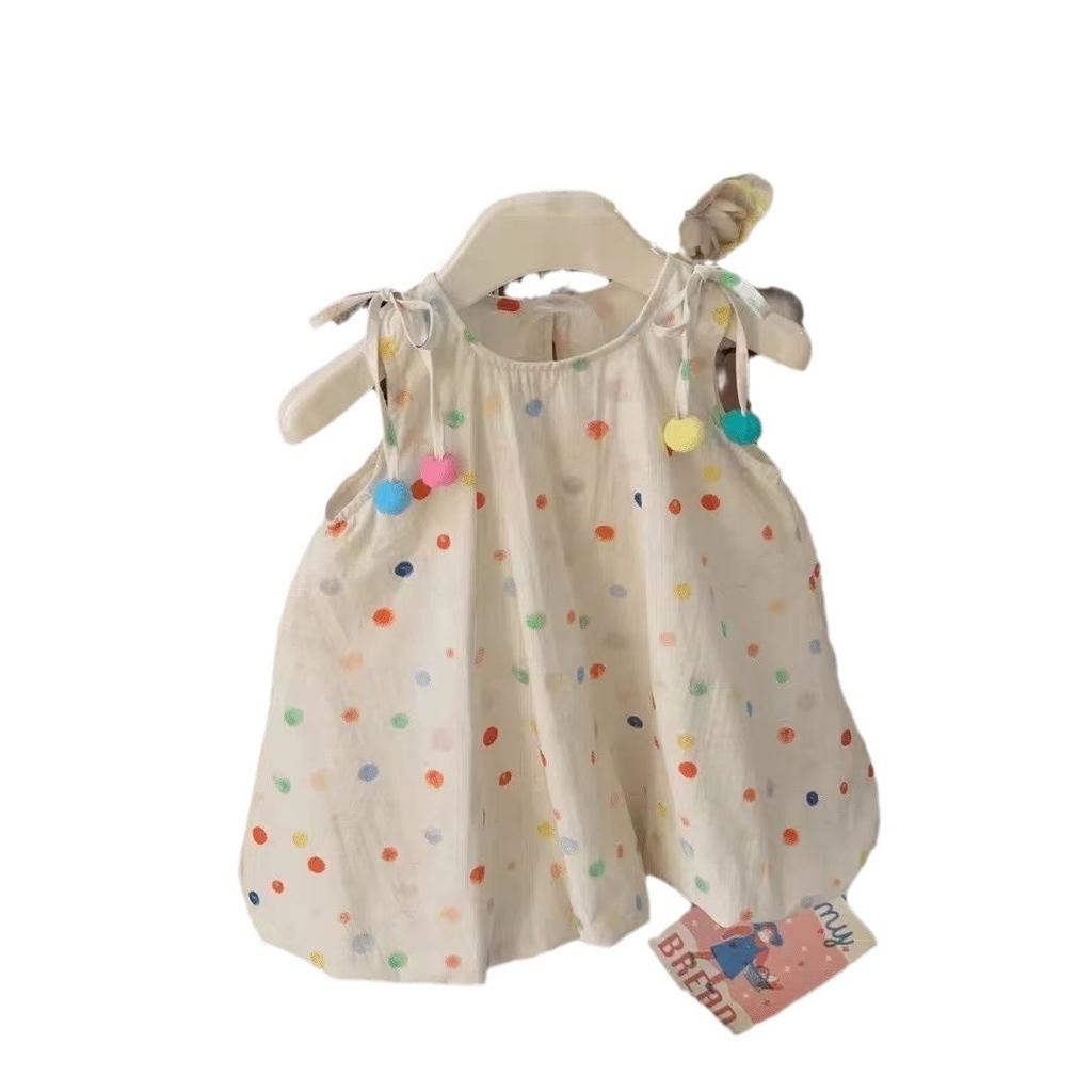 Girls Summer Sweet Polka Dot Spaghetti Strap Dress Casual Colorful Dots Sundress For Little Kids