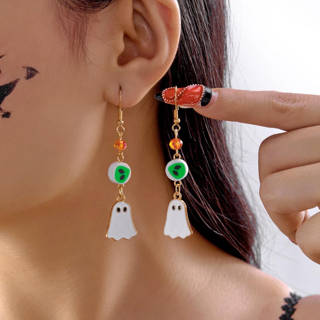 Festive Halloween Earrings With Skull Pumpkin Bat And Rhinestone Accents For Holiday Celebrations