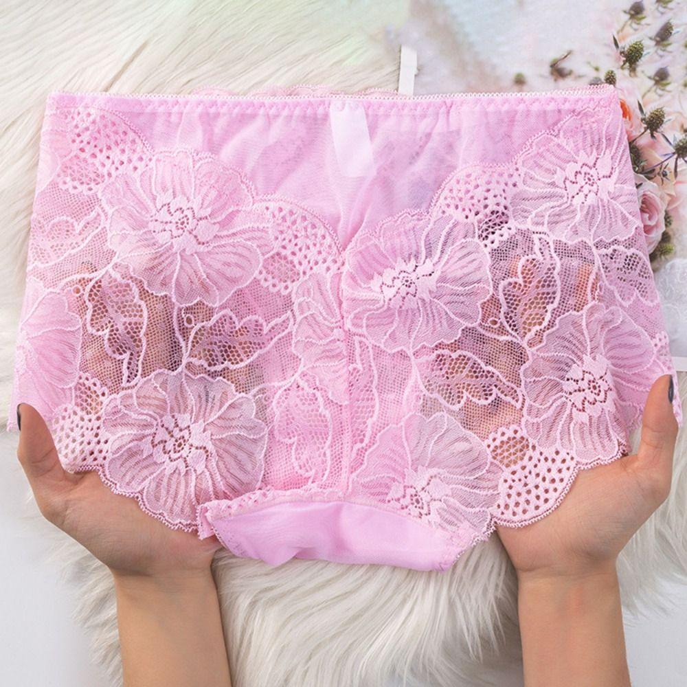 4PCS Mesh Transparent Lace Flower Panties Underpants Women Underwear Seamless Lace Briefs  Female