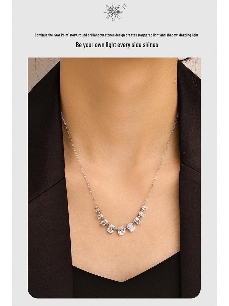 Quadratische Diamant Kupferlegierung Halskette - Europäischer & Amerikanischer Stil, Zwei Farben, Modisch & Vielseitig, Nischendesign, Zeitlose Eleganz.