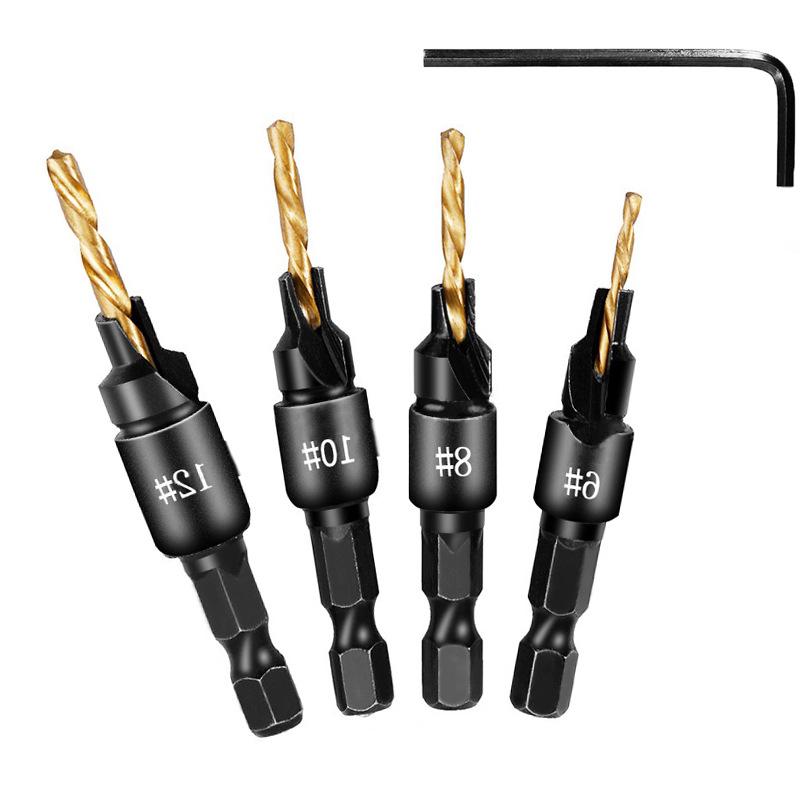 Titanium-Plated Hex Shank Countersink Drill Bit Set for Woodworking Hole Enlarging