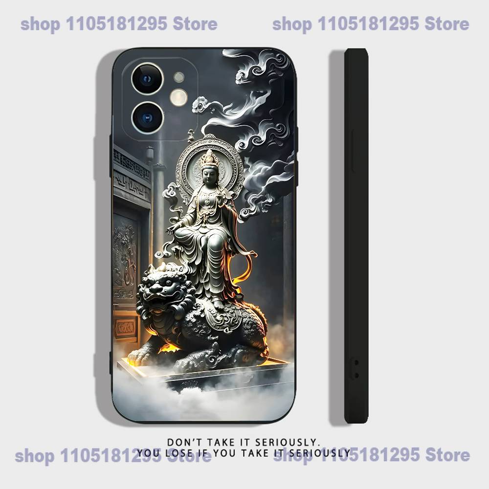 Chinese Buddhist Traditional Guanyin Phone Case For iPhone 17,16,15,14,13,12,11,X,XR,XS,Plus,Mini,Pro,Max Black Shockproof Cover