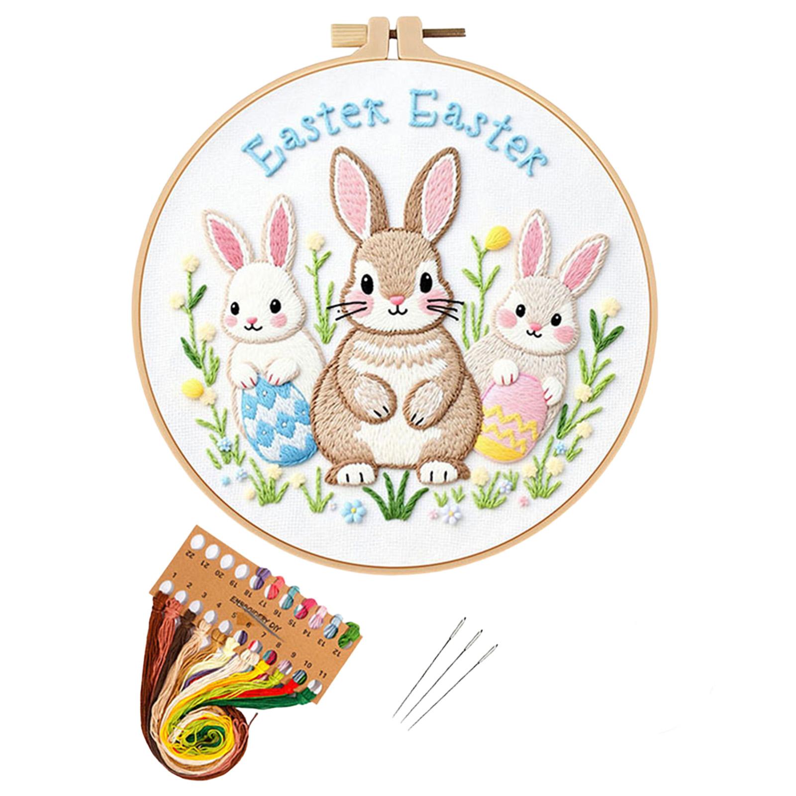 

Easter Bunny Embroidery DIY Kit (Suitable For Beginners), 20cm Embroidery Hoop (Not A Pre-made 30cm Fabric Embroidery Hoop) One Size