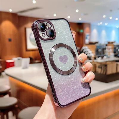 Für iPhone 14 Hülle Kompatibel mit MagSafe Galvanisiertes TPU Handyhülle Ästhetischer Glitzer Liebesherz