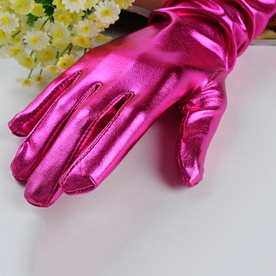 Cosplay Party Stage Performance Women Full Finger Shine Faux Leather Long Gloves