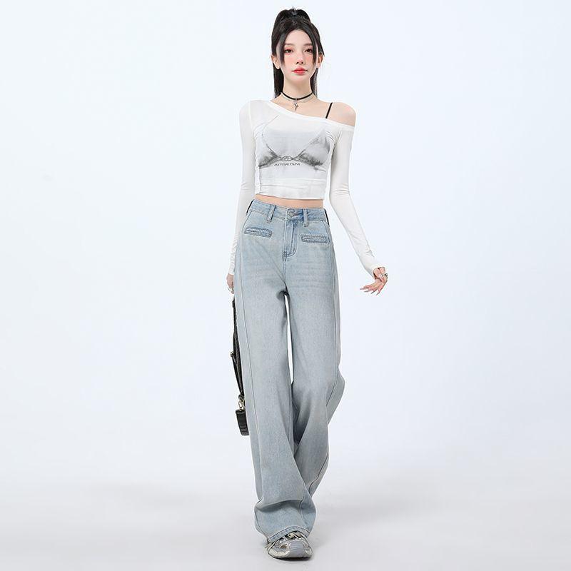 White Wide-leg Jeans for Women In Spring and Summer Thin New Style Versatile Fashion Trendy Loose Slimming Straight Pants