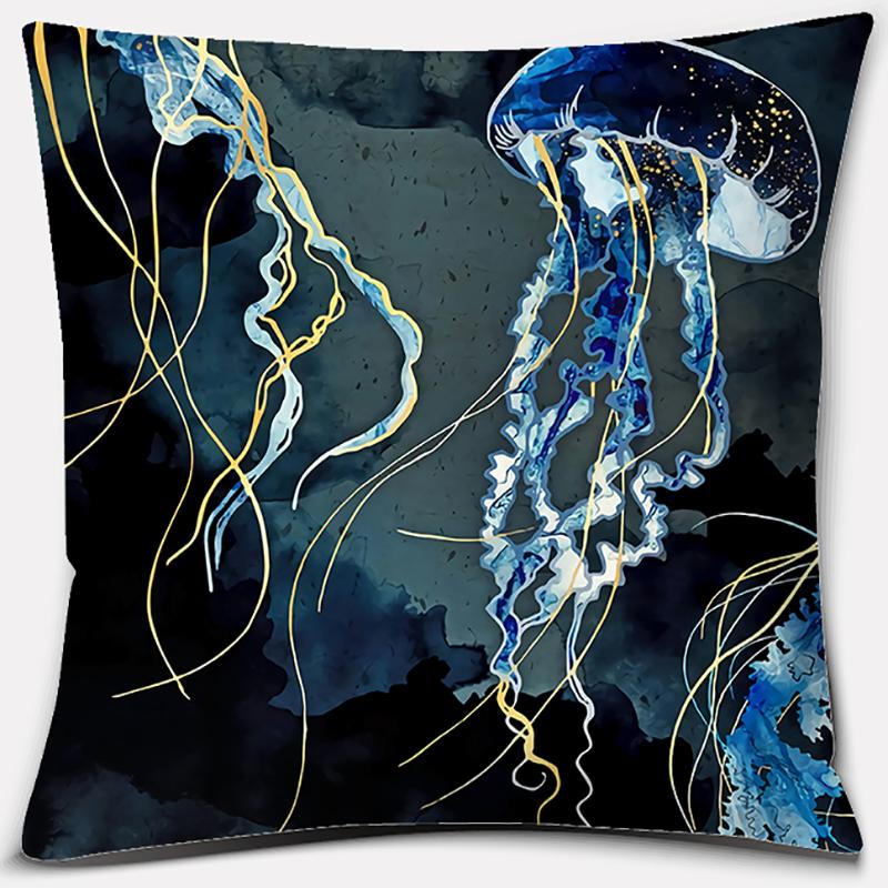 Metal Marine Animal Printing Series Pattern Pillowcase Square Home Office Decoration