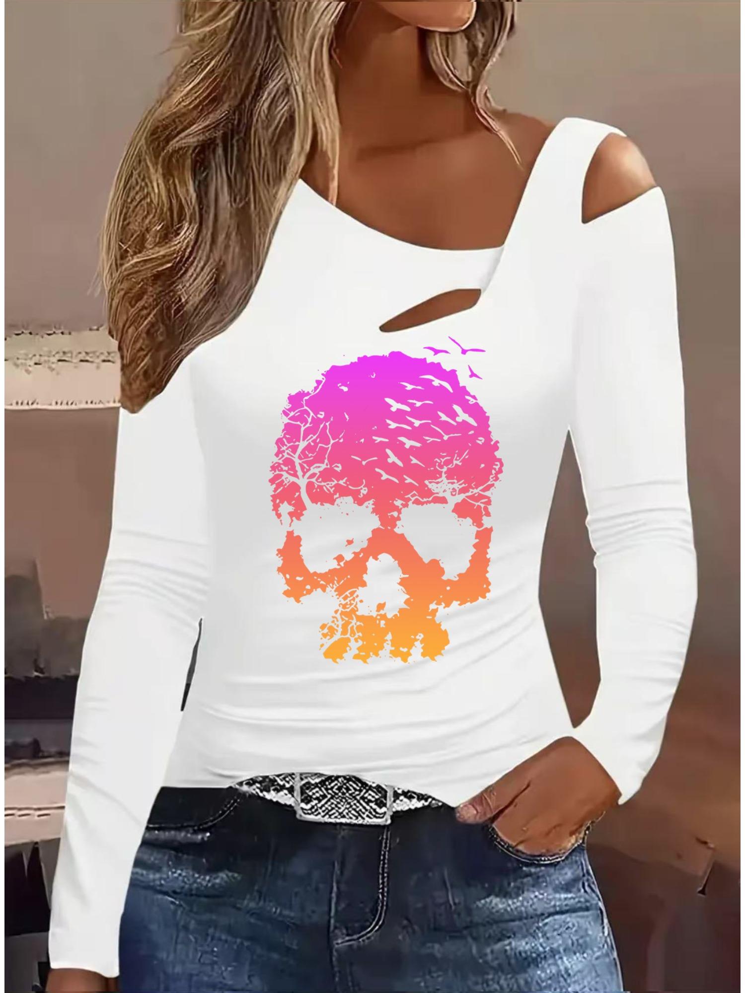 

Модные блузки с живописным принтом, футболки с длинным рукавом, повседневные топы-юбки XXL белый