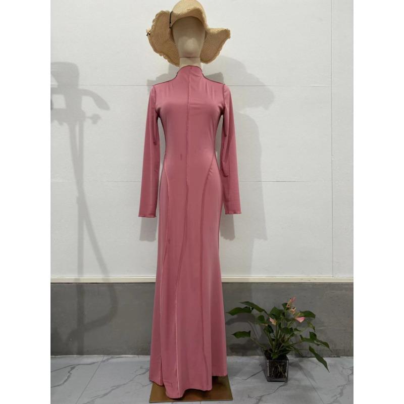 

Весенне-осеннее женское платье, однотонное сексуальное платье с талией и бедрами XXL розовый