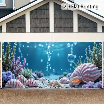 2D Coral & Shell Underwater Backdrop, 2D Flat Printing Ocean Scenery Background Cloth for Home Decor