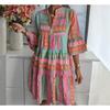 Women's Summer Dresses Printed V-neck Seven Quarter Sleeve Dress