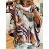 Oversized Three-quarter Sleeve Hooded Thin Sweatshirt, Abstract Watercolor Floral Contrast Print Dropped Shoulder Blouse