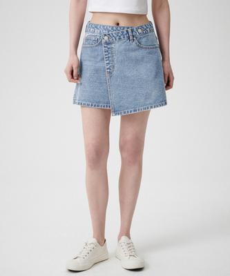 Woman Women'S Denim Mini Wrap Skirt [Light Indigo]