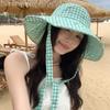 1Pcs Double-sided Plaid Wide-edged Lace-up Bucket Hat Summer Outdoor Versatile Sunscreen Sweet Mountaineering Hat