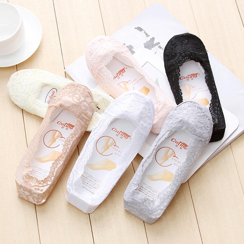 Buy Summer Women Girl Silica Gel Lace Boat Socks Invisible Cotton Sole
