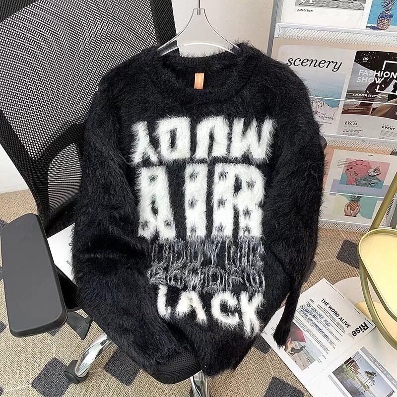 Pull Tricoté Oversize Hommes Femmes Hiver Chaud Coupe Ample Col Rond Manches Longues Pull avec Détail torsadé