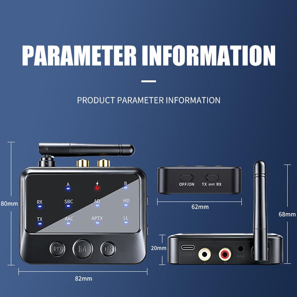 Dual Steam Bluetooth 6.0 Receiver Transmitter aptX HD/LL Low Latency 3.5mm AUX RCA Jack Wireless Audio Adapter For PC TV