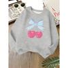 Kids Unisex Crewneck Sweatshirt, Cute Light Blue Bow Cherry Cartoon Print Soft Fleece Pullover For Kids Over 4 Years Old
