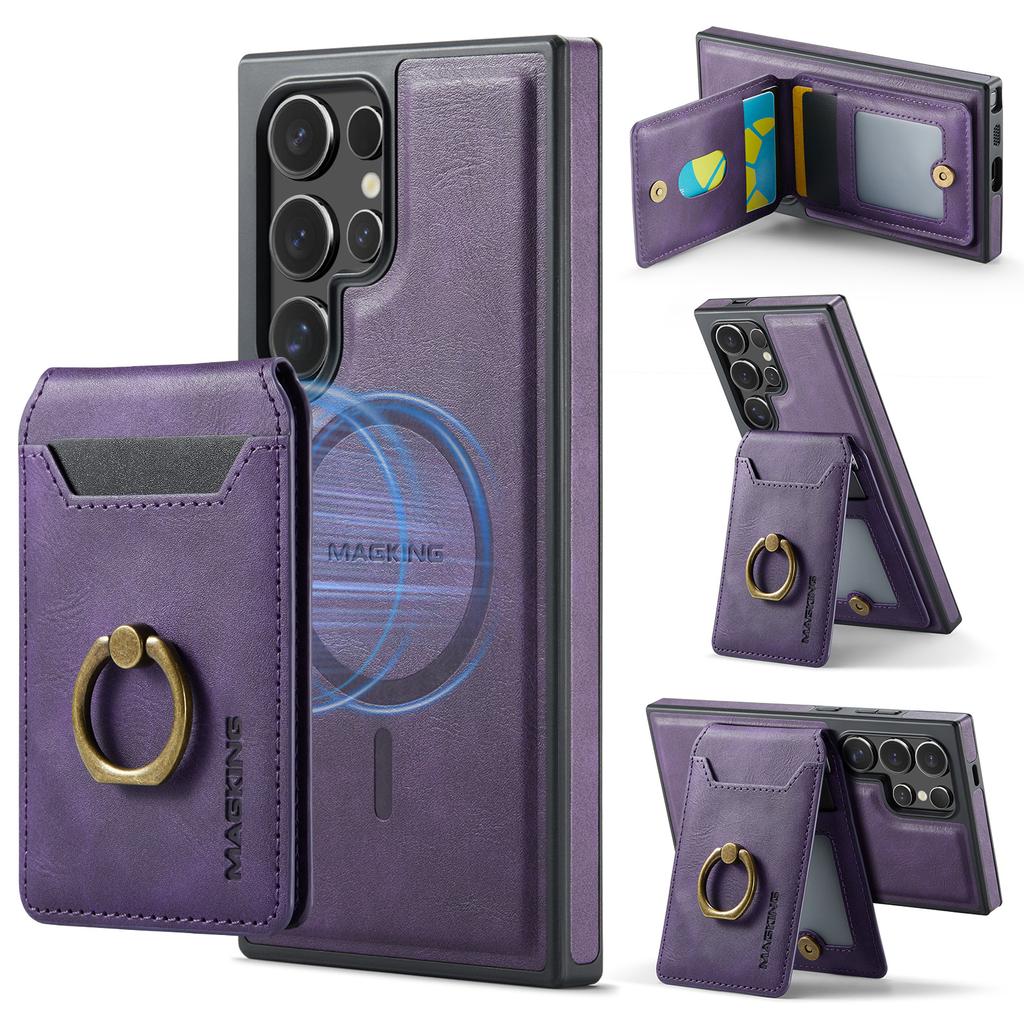 For Samsung Galaxy S24 Ultra Magnetic Case PC+TPU+PU Phone Cover with Card Holder