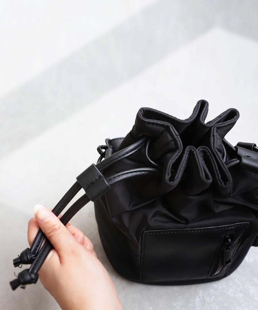 Antiqua Drawstring Shoulder Bag, Women's, PB-00069 05, Black