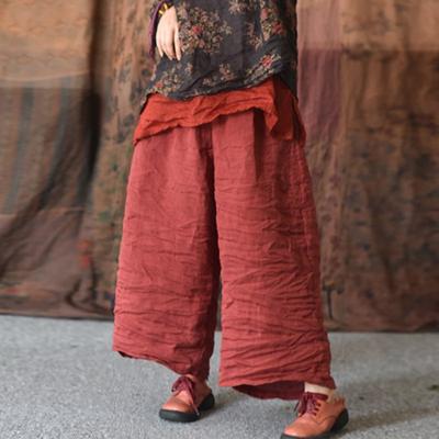 Damskie lniane, luźne spodnie w stylu vintage, szerokie nogawki, letnie spodnie w jednolitym kolorze, długie spodnie na co dzień